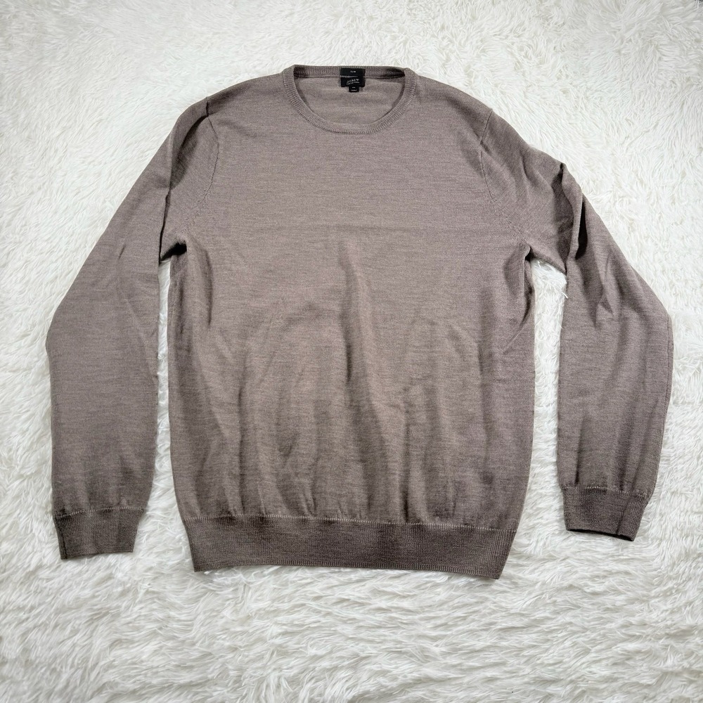 J.Crew Sweater Mens XL Beige 100% Merino‎ Wool Long Sleeve Slim Fit Pullover